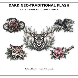 black and grey tattoo stencil, digital download, transparent PNG.