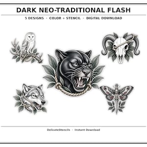 black and grey tattoo stencil, digital download, transparent PNG.