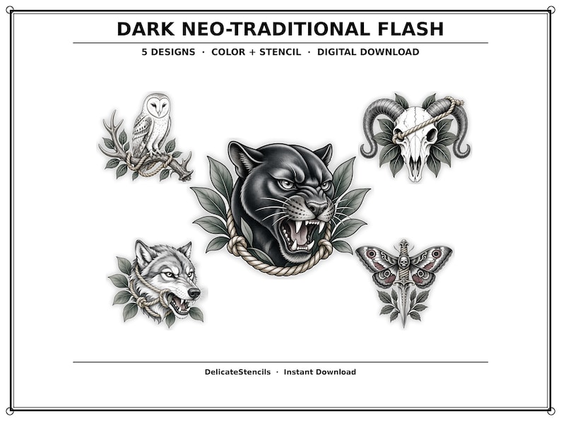 black and grey tattoo stencil, digital download, transparent PNG.