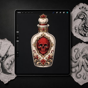 black and grey tattoo stencil, digital download, transparent PNG.