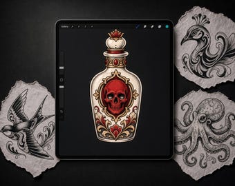 Dark Neo-Traditional Flash Sheet Vol. 6 — 5 Designs — Color + Stencil Bundle