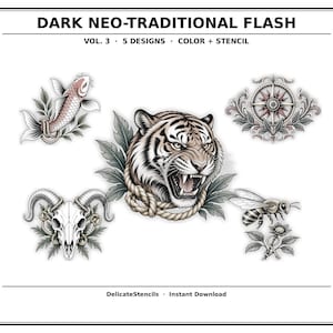 black and grey tattoo stencil, digital download, transparent PNG.