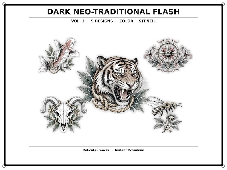 black and grey tattoo stencil, digital download, transparent PNG.