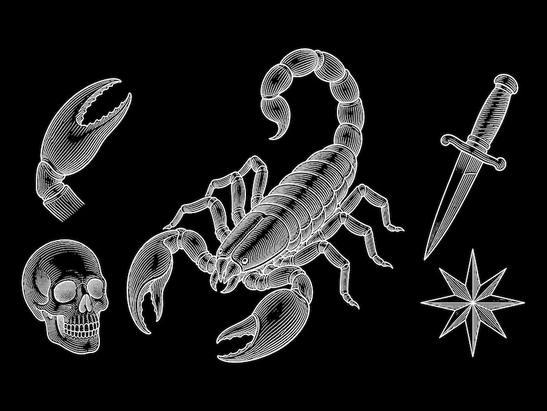 black and grey tattoo stencil, digital download, transparent PNG.