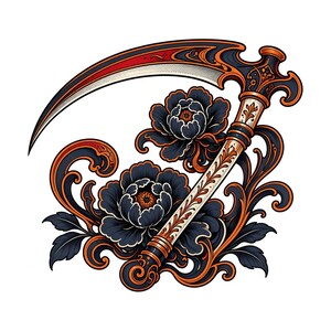 black and grey tattoo stencil, digital download, transparent PNG.