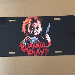 チャイルド・プレイ チャッキー「Wanna Play」ホラー映画ナンバープレート サイズ12インチ×6インチ 車の装飾/アクセサリー