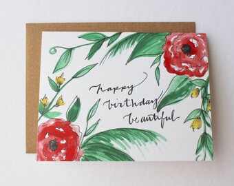 Happy Birthday Beautiful, Red Poppies Birthday Card- A2