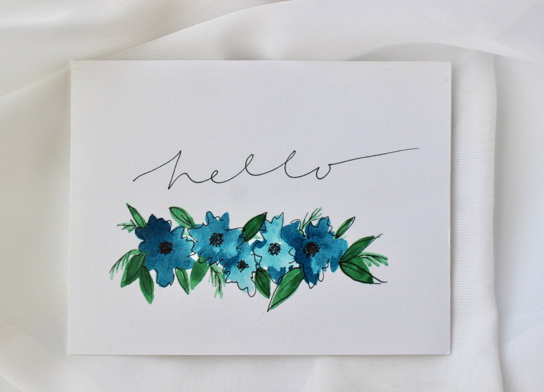 Simple Hello Floral Greeting Card- Blank Inside - Etsy