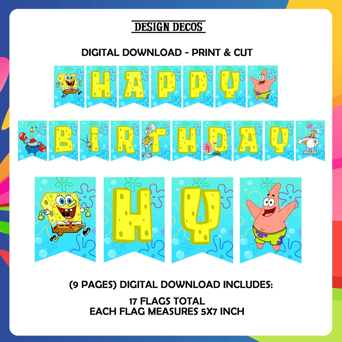 Spongebob Banner Happy Birthday Banner Party Banner Printables - Etsy