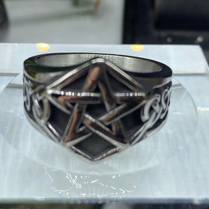 Viking Pentagram Ring with Celtic Knot Design