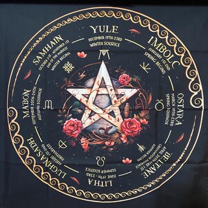 Pentagram Wheel of the Year Altar Cloth