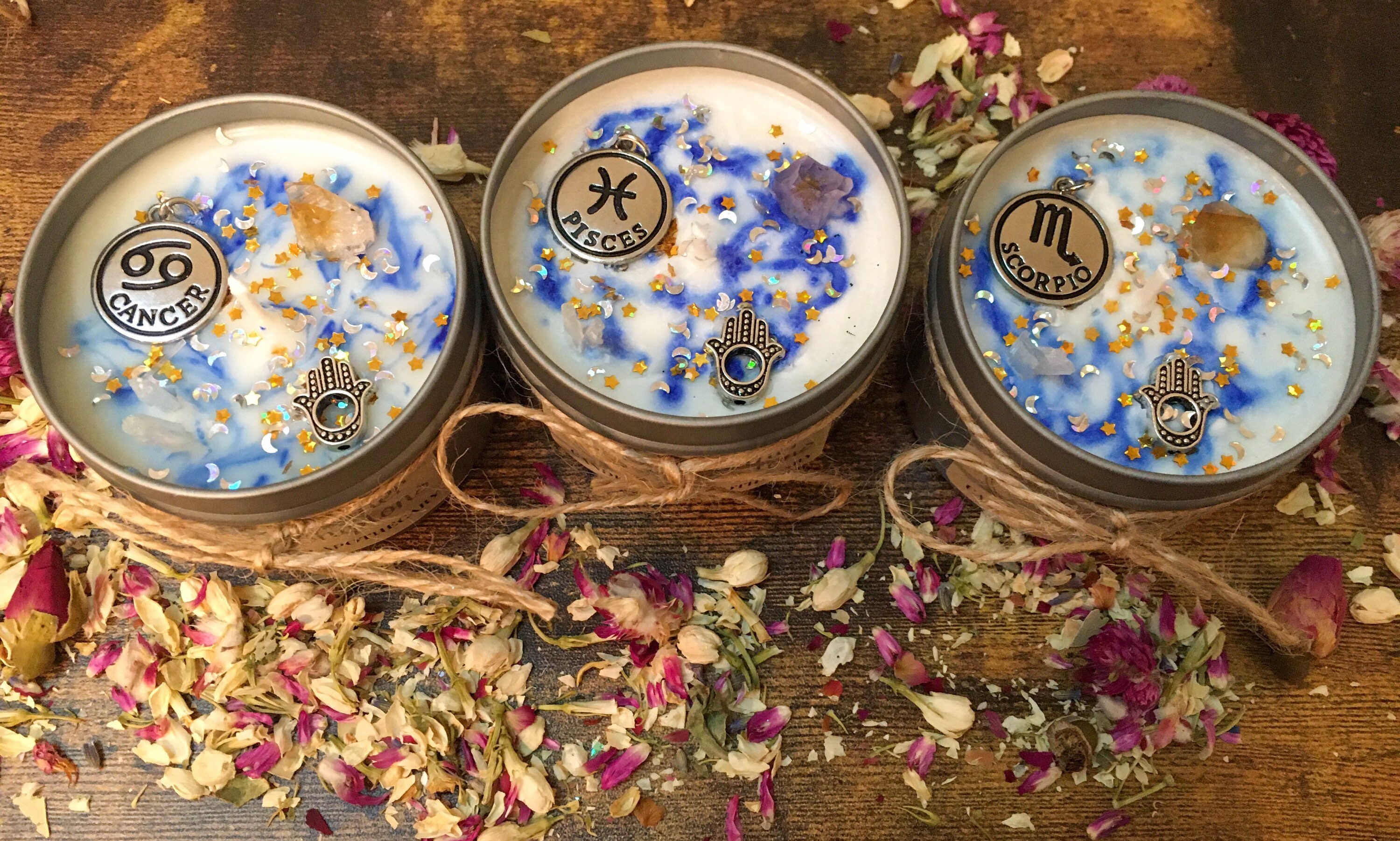 Zodiac candle, water signs, Pisces, Cancer & Scorpio, sandalwood cand…