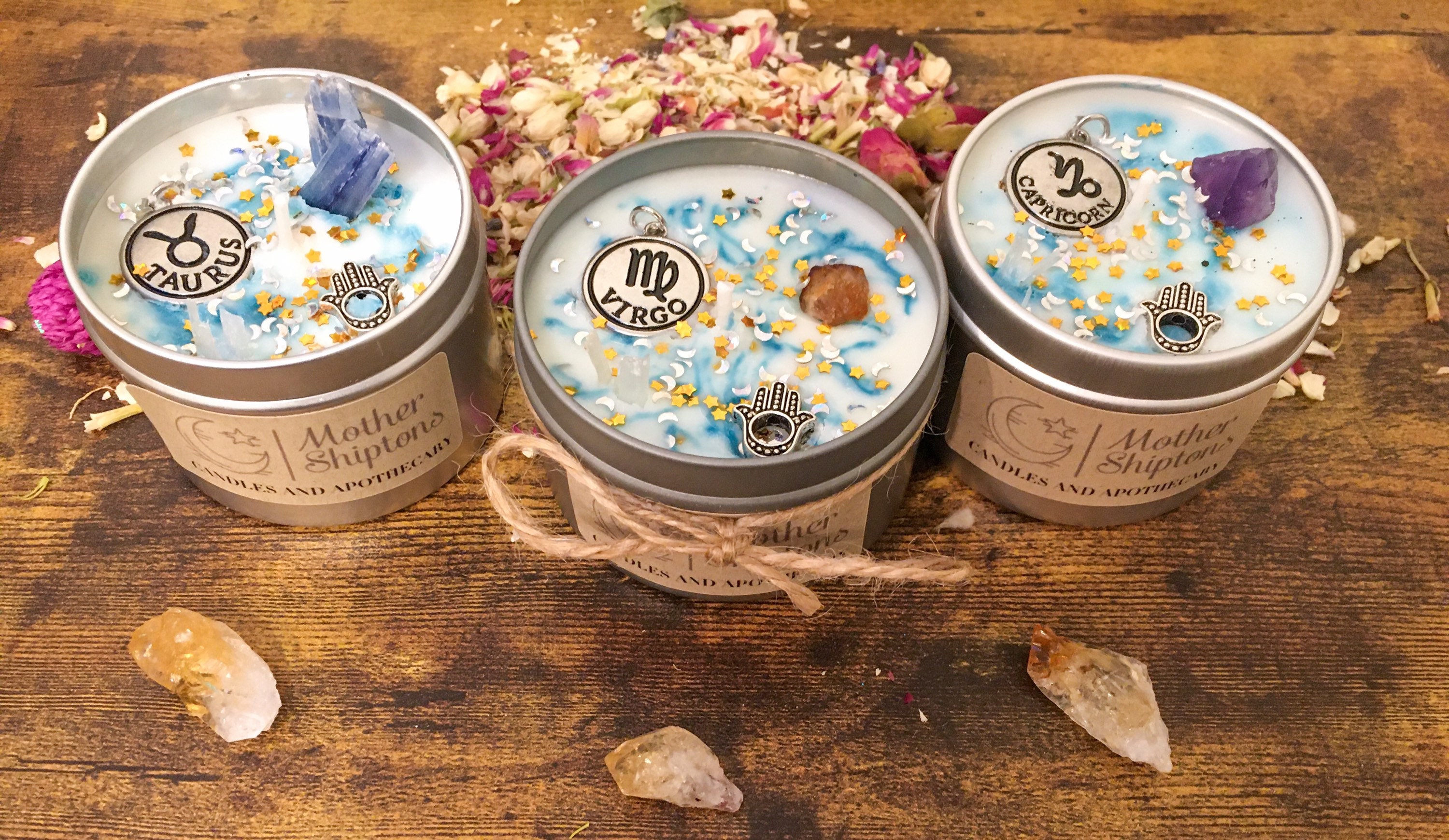 Zodiac candles, Earth sign zodiac, Capricorn, Virgo & Taurus Crystal …