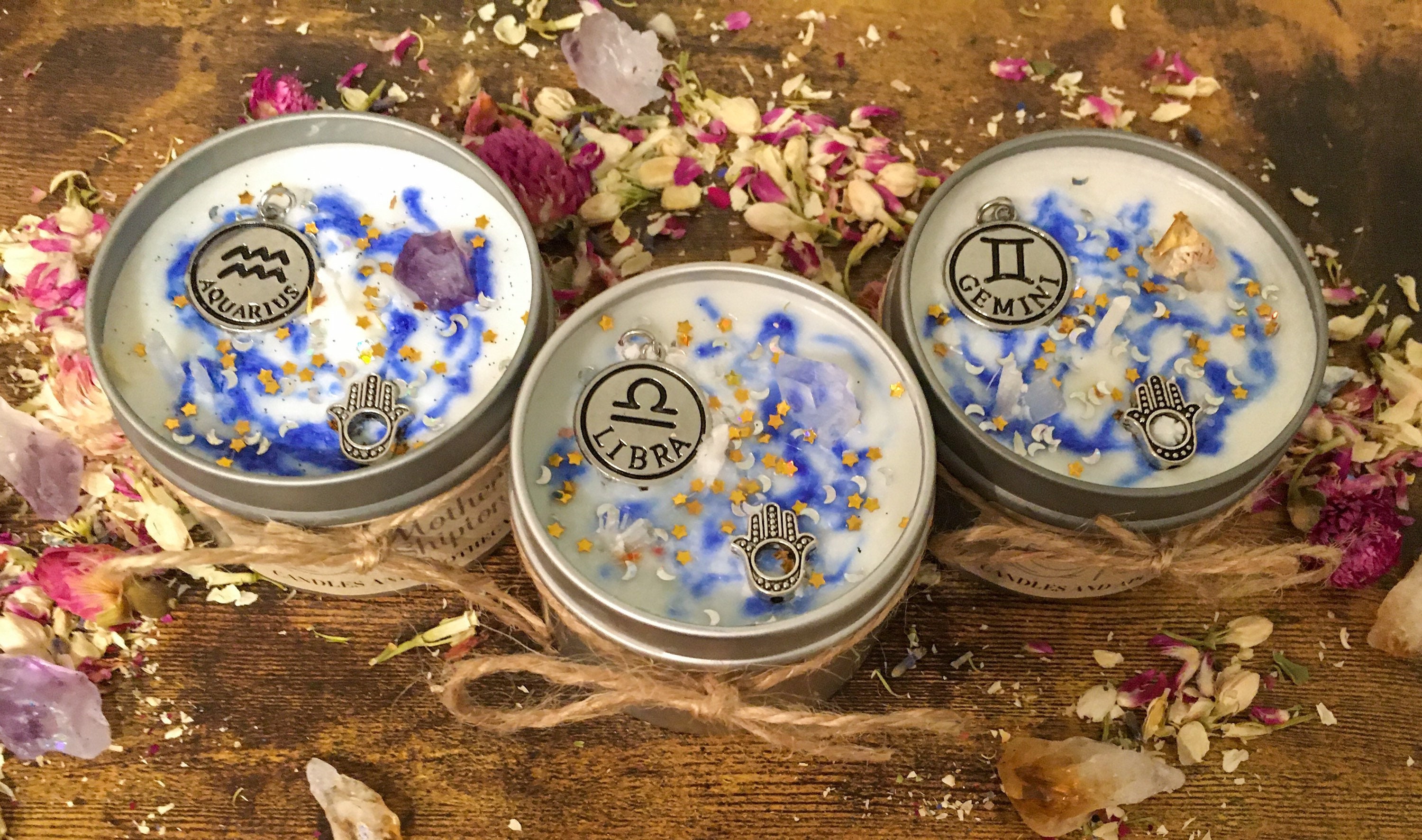 Zodiac candles, Air signs, Libra, Aquarius & Gemini candle, sandalwoo…