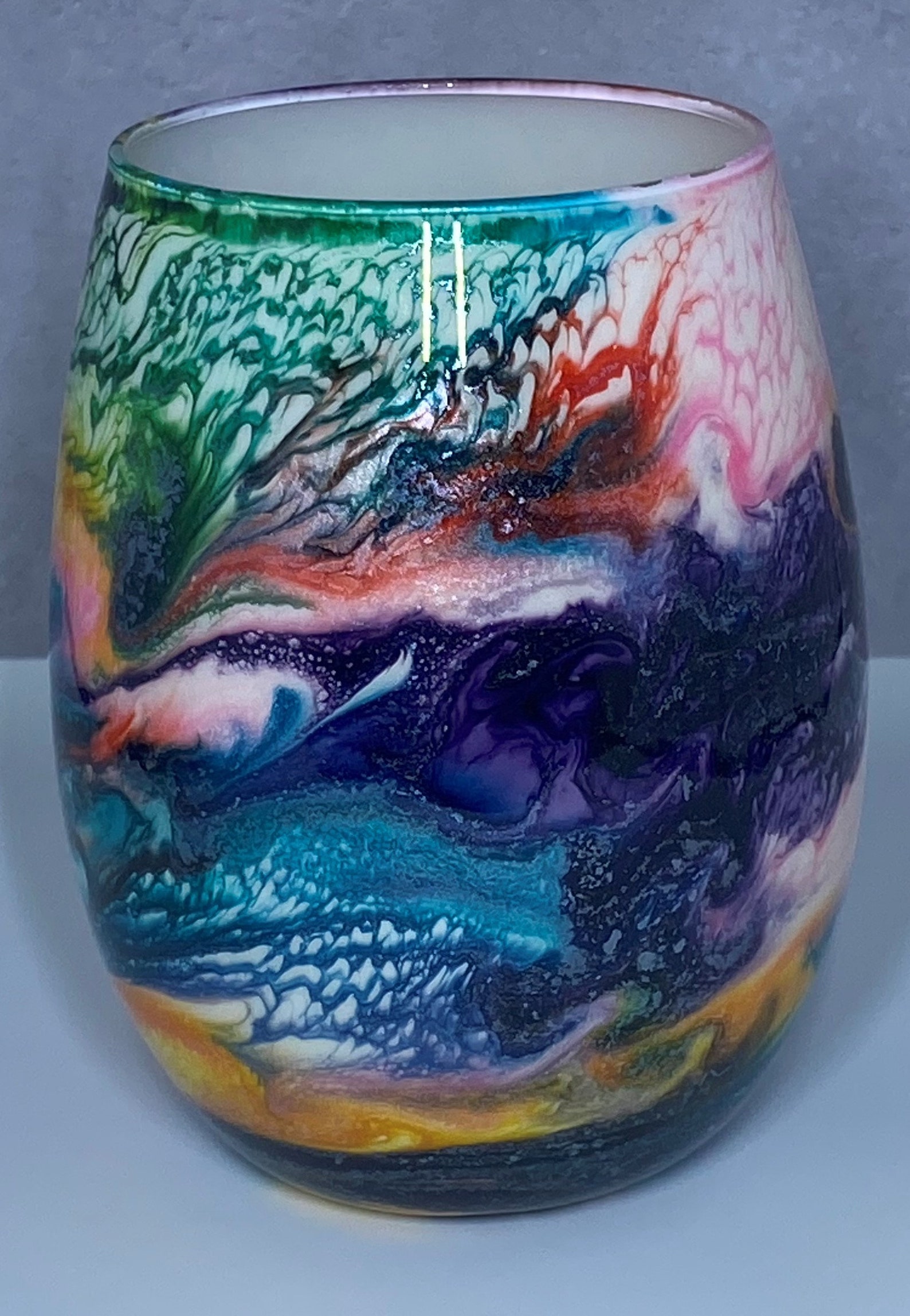 10oz Alcohol Ink and Epoxy Wine Glass Etsy