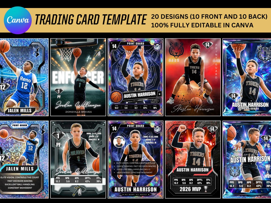 Premium Basketball Customizable Trading Card Template Double-sided ...