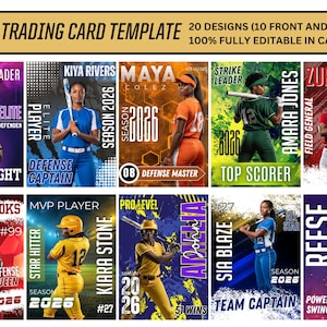Softball Customizable Trading Card Template | Double-Sided Canva Design | DIY Card Front & Back Sports Cards | Player | Athlete League Team