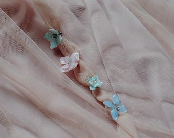Silver clip hairpins white flowers hair accessories clip jewel beads, comb wedding bridesmaid bride events
