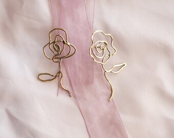 brass wire rose flower earrings nickel free pin