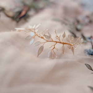 golden hair branch white leaves, hair clip jewel accessories comb flower leaves branches bride wedding tiara crown image 4