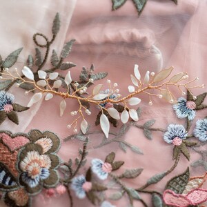 golden hair branch white leaves, hair clip jewel accessories comb flower leaves branches bride wedding tiara crown image 6