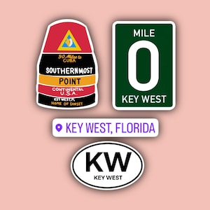 Pacchetto adesivi Key West Florida - Adesivi impermeabili - Adesivi Key West - Uscita 0 - Punto più a sud - Geotag - Ovale KW