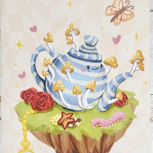 Alice in Wonderland Birthday card , Tea Lover Birthday Card, Mushroom Birthday Card, Tea Party Birthday Card, Trippy Birthday Card