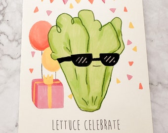 Lettuce Celebrate Funny Happy Birthday Card for farmer, gardener, vegan vegetarian or anyone!