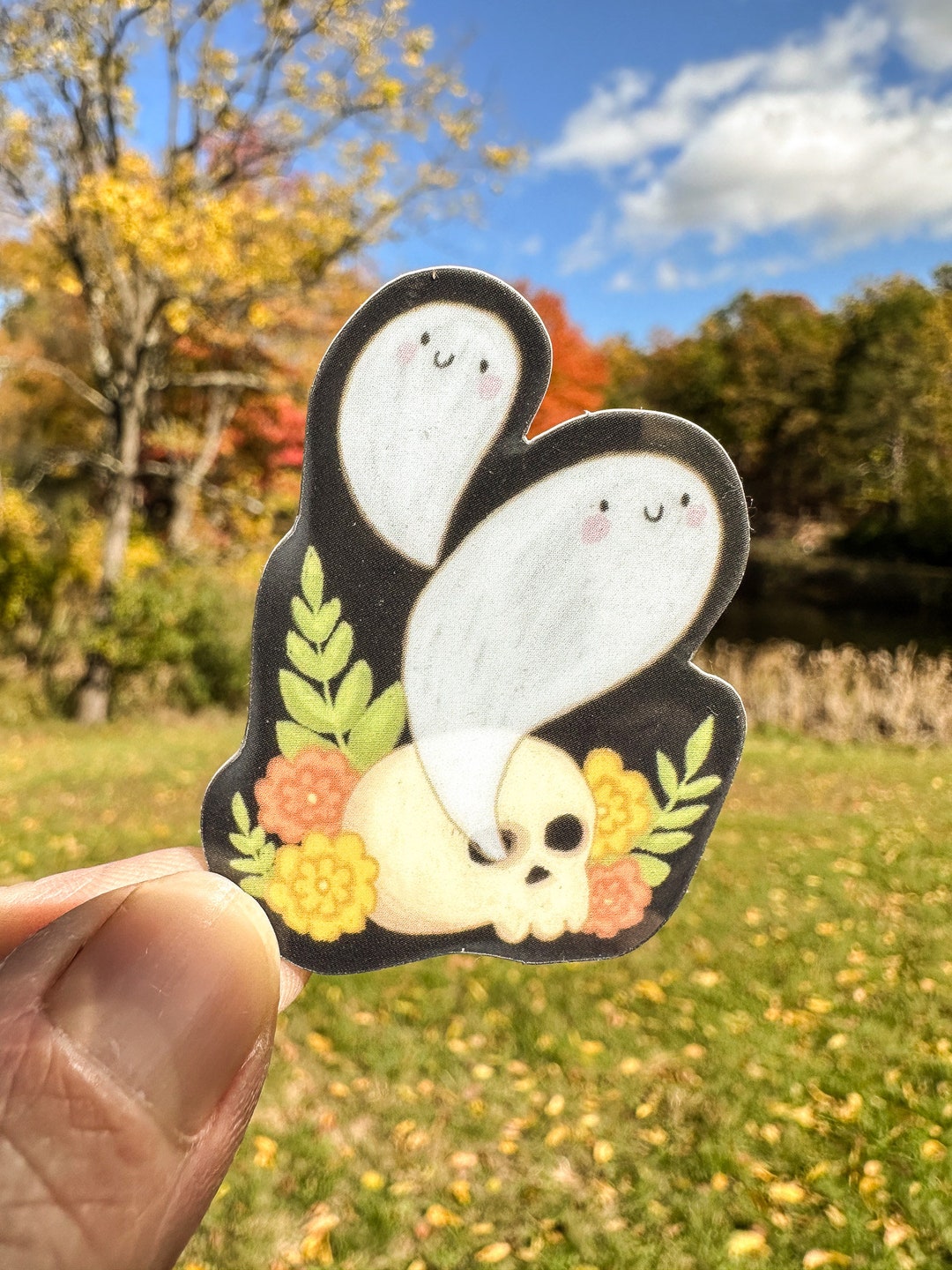 Cute Ghost Vinyl Sticker Ghosts Skull and Flowers Glow in Etsy