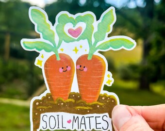 Carrots Vinyl Sticker 3" - "Soil Mates", Gardening Vinyl Waterproof Sticker, Cute Garden Sticker, Organic Vegetable Sticker