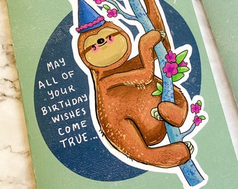 Happy Birthday Card Sloth Illustration