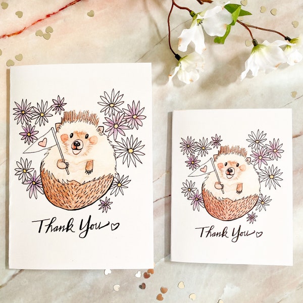 Hedgehog Thank You Card, Cute Animal Thank You Card, Cute Thank you Card, Hedgehog Card, Thank you Card, Watercolor Thank you card