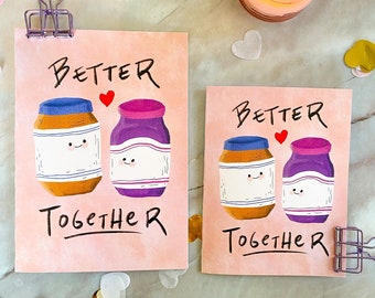 Printable Valentines Day Card "Better Together" Cute PB&J Art for spouse, best friend, LGBTQ