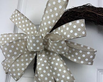 Handmade Neutral Polka Dot Bow – Farmhouse Everyday Wreath Accent