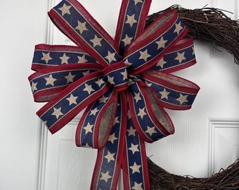 Handmade Americana Star Bow: Rustic 4th of July Wreath Decor