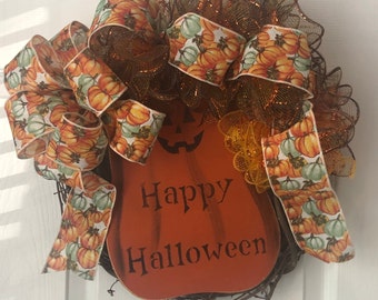Happy Halloween Pumpkin Wreath