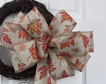Handmade Glittered Fall Leaf Bow – Autumn Home Decor Accent – Ready to Display
