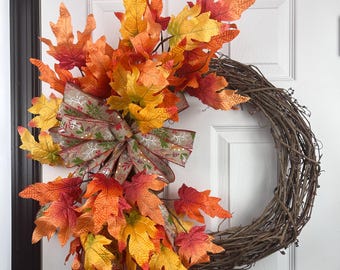 Harvest Grapevine Wreath | Rustic Fall Door and Wall Decor