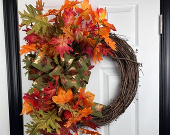 Rustic Fall Wreath | Grapevine Autumn Door or Mantel Decor