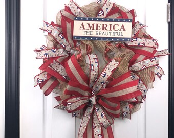 America The Beautiful-Patriotic Low Profile Wreath