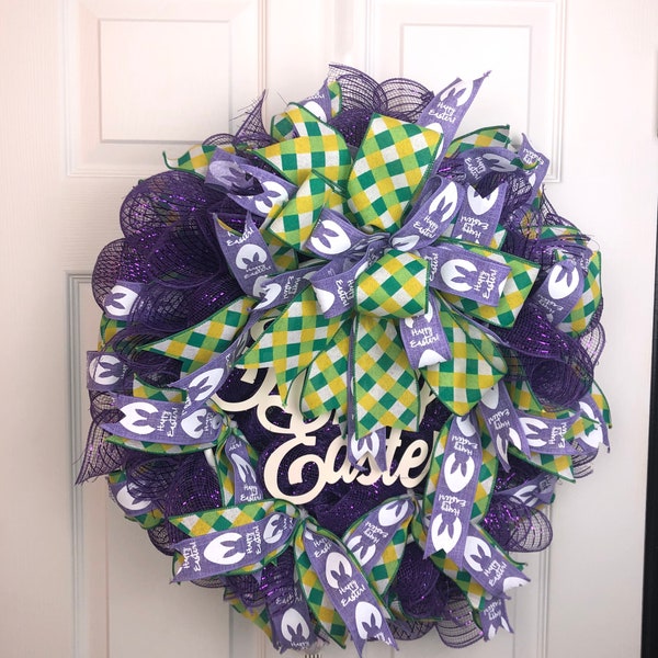 Purple and Green Easter DecoMesh Wreath
