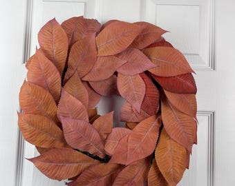 Handmade Fall Leaf Wreath: Burnt Orange Autumn Decor