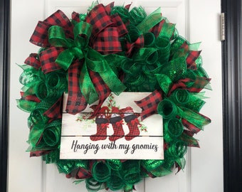 Hanging with my Gnomies, Buffalo checkered Christmas Wreath