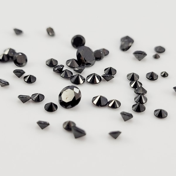 Natural Loose Small Black Diamond, Round Cut, Sizes 1 mm up to 3mm, Tiny Black Melee Diamond, Heat Treated to change to black color.