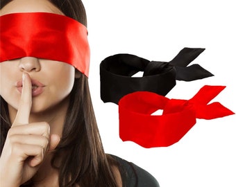 2 pcs Silk Satin Blindfold Eye Cover Silk Sleeping mask Valentine Gift 155cm / 62” (Red. Black ) Wrist Wrap Playful Free Shipping UK