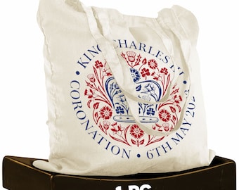 Coronation 2023 Official Emblem Tote Bag 14x16 inch Long Handle Cotton Tote Bag King Charles III, gift,Souvenir,Keepsake,Memorabilia