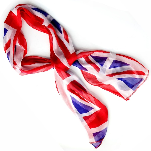 Union Jack (British Flag) Scarves - 60"X20"  Crinkle Chiffon  Great Britain UK Patriotic Flag Scarves…