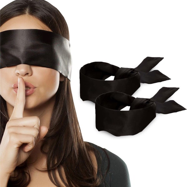 2 pcs Silk Satin Blindfold Eye Cover Silk Sleeping mask Valentine Gift 155cm / 62” (Black) Wrist Wrap Playful Free Shipping UK