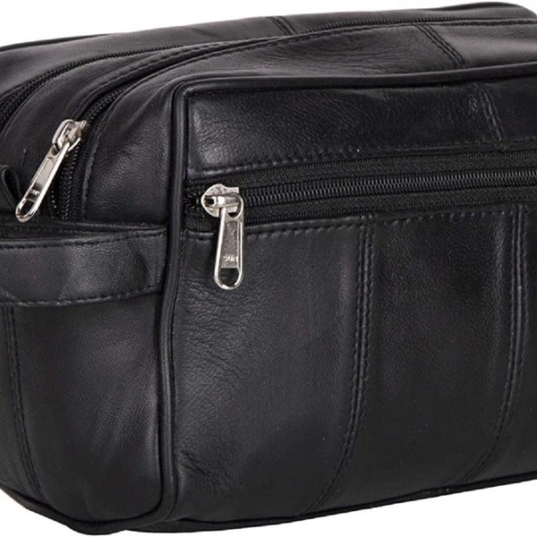 Liberty Leather- Black Genuine Leather Toiletry Travel Bag for Men and Women, Dopp Kit, Bathroom Organizer Shaving Bag, Cosmetic Bag