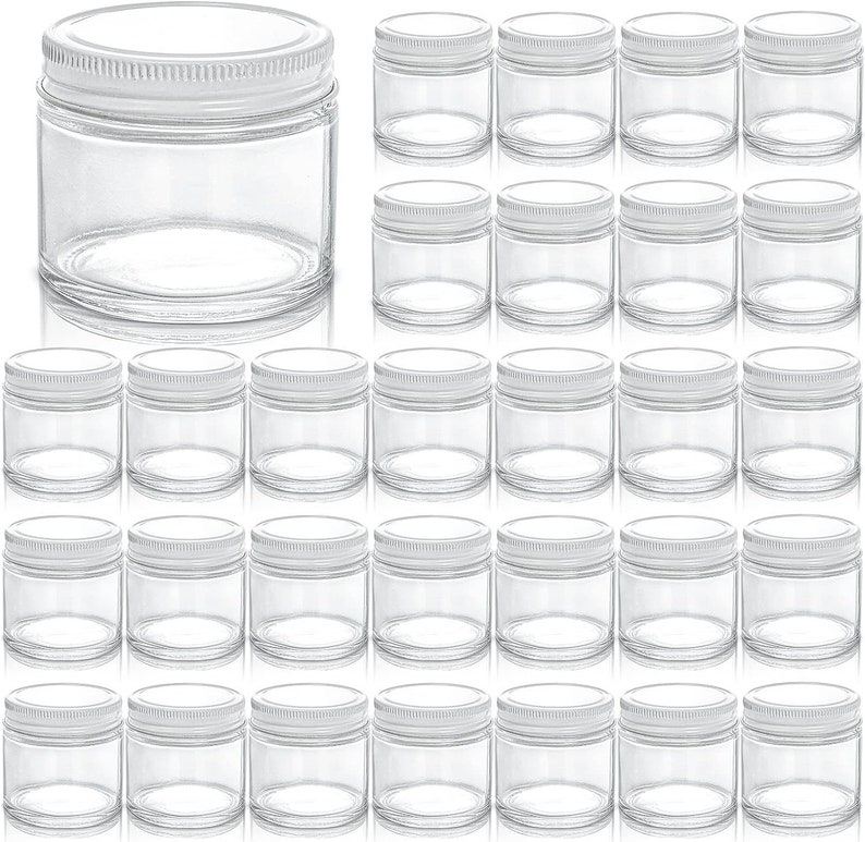 Straight Sided Glass Jar with Metal Cap Clear Glass Jar with Lids Food Storage, Preservatives, Herbs, Spices, Seasonings 4oz, 24Pack image 1